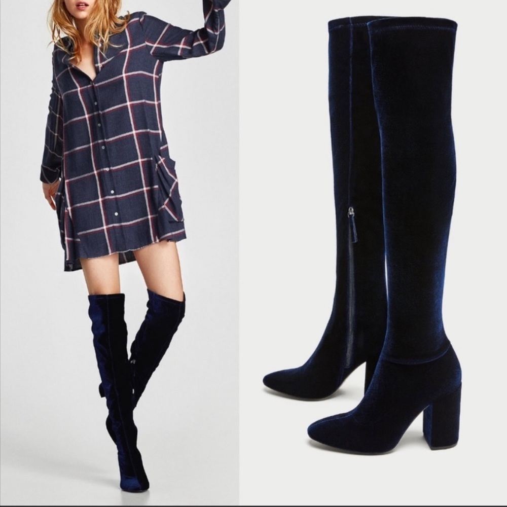 Zara Over the Knee Nancy Velvet Boots Size 37 Like New